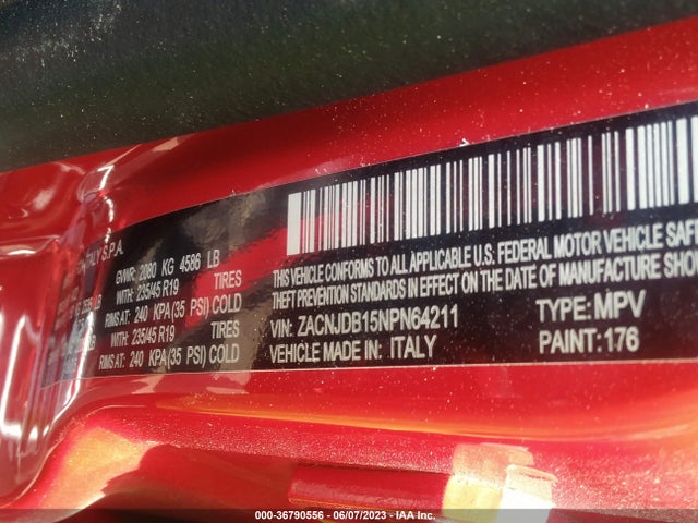 2022 JEEP RENEGADE LATITUDE/ALTITUDE VIN: ZACNJDB15NPN64211