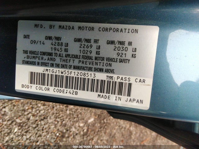 2015 MAZDA MAZDA6 I GRAND TOURING VIN: JM1GJ1W55F1208513