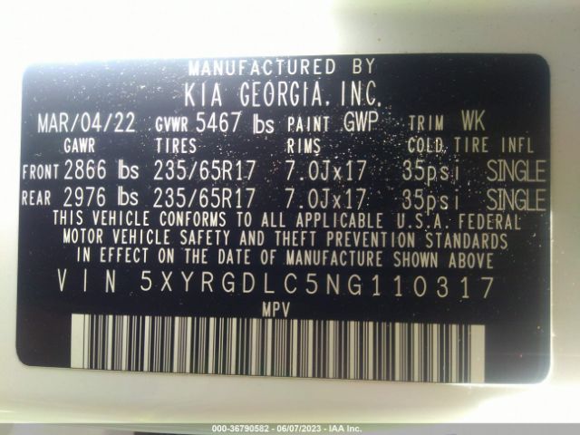 5XYRGDLC5NG110317 KIA SORENTO LX
