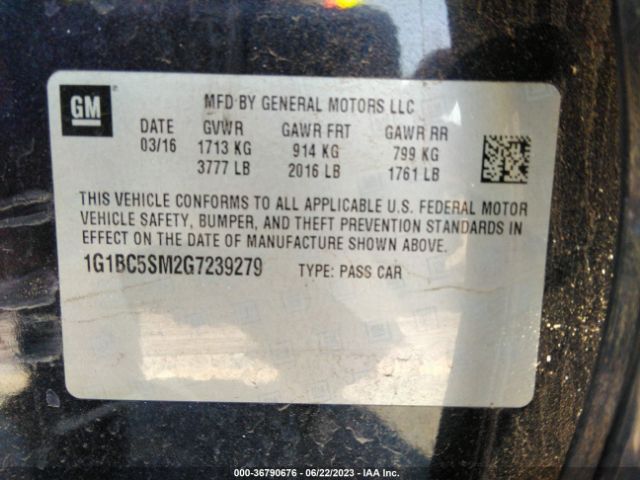 Chevrolet CRUZE LS 2016 1G1BC5SM2G7239279 Image 10