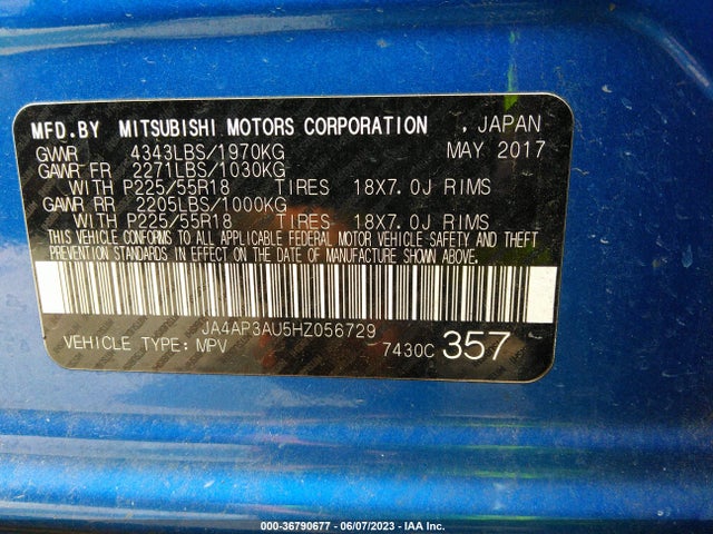 JA4AP3AU5HZ056729 Mitsubishi Outlander Sport 2.0