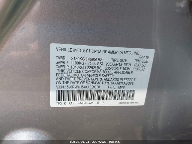 Honda CR-V EX 2019 5J6RW1H54KA028838 Image 9