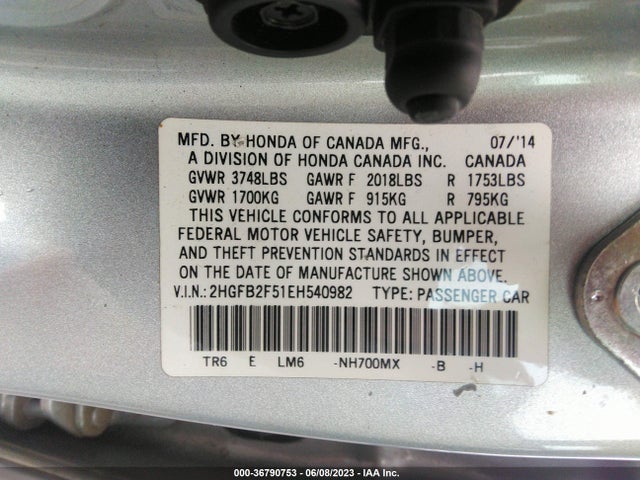 Honda Civic Sedan Lx 2014 2HGFB2F51EH540982 Image 12