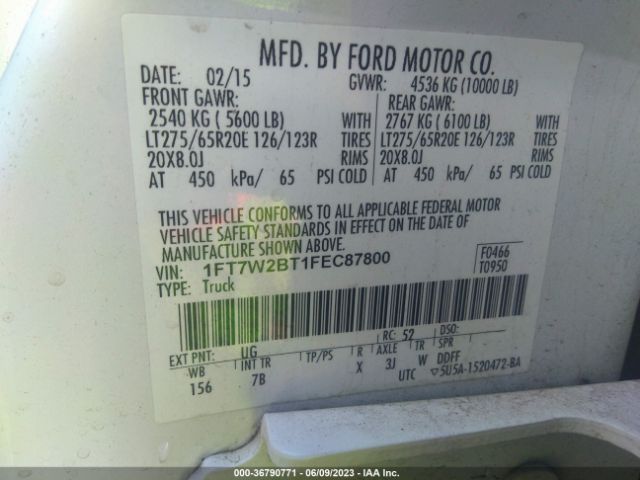 1FT7W2BT1FEC87800 Ford Super Duty F-250 Srw Lariat/platinum