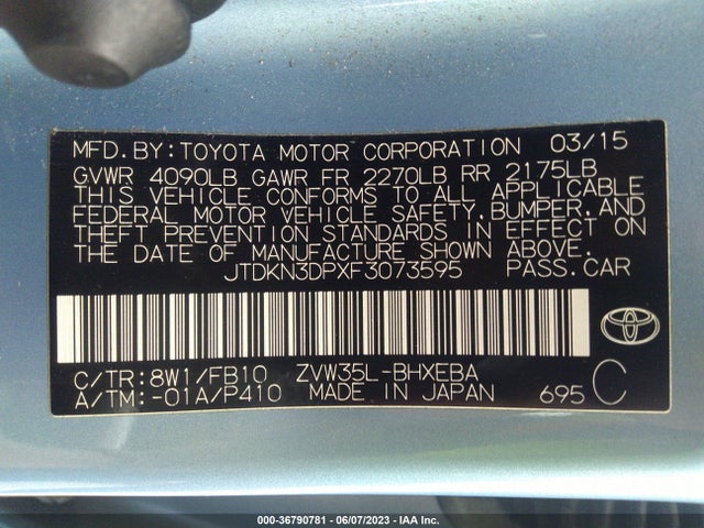 Toyota PRIUS PLUG-IN 2015 JTDKN3DPXF3073595 Image 10