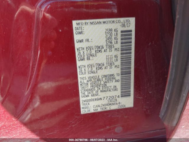 1N6DD0ER6HN772074 Nissan Frontier Sv V6