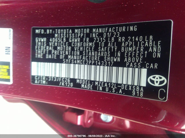 2023 TOYOTA COROLLA SE VIN: 5YFS4MCE2PP143317