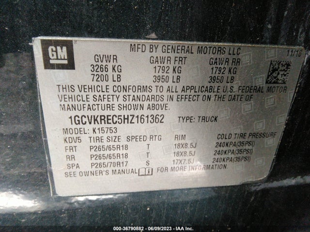 2017 CHEVROLET SILVERADO 1500 LT VIN: 1GCVKREC5HZ161362