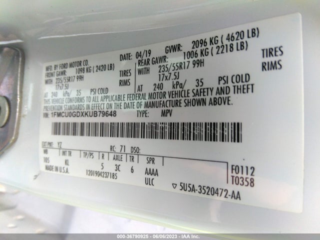 Ford ESCAPE SE 2019 1FMCU0GDXKUB79648 Image 11