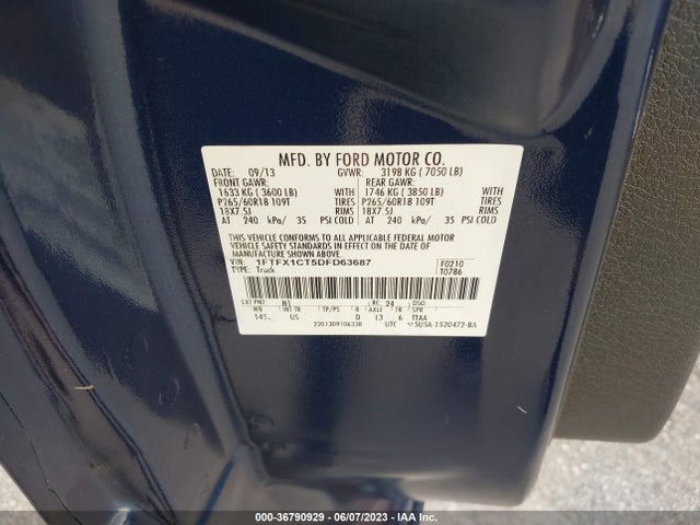 2013 FORD F-150 XL/XLT/FX2/LARIAT VIN: 1FTFX1CT5DFD63687