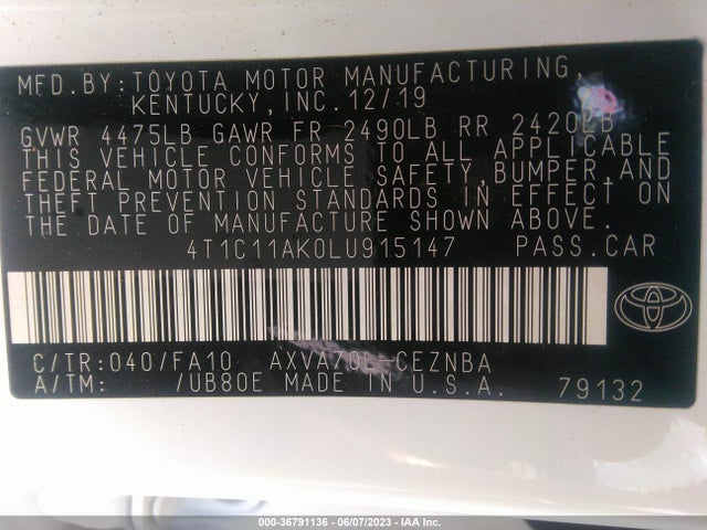 Toyota CAMRY LE 2020 4T1C11AK0LU915147 Image 10