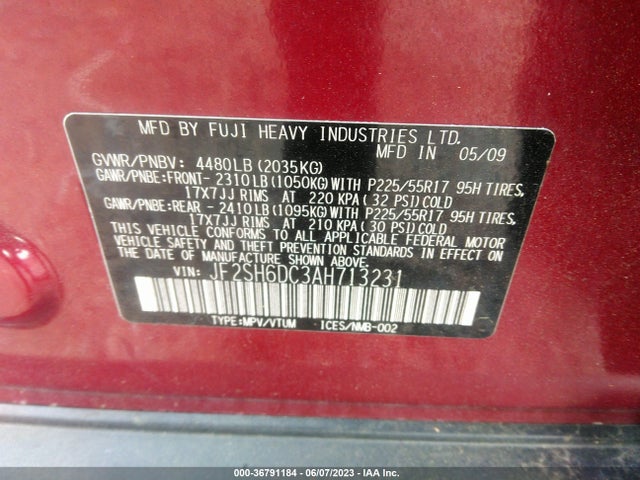 36791184 :رقم المزاد ، JF2SH6DC3AH713231 vin ، 2010 Subaru Forester 2.5x Limited مزاد بيع