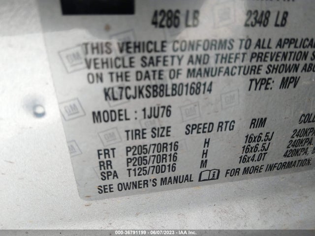 Chevrolet TRAX LS 2020 KL7CJKSB8LB016814 Image 9
