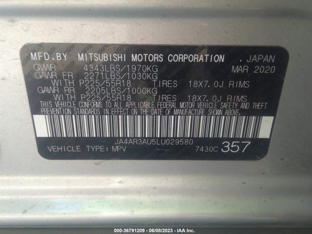JA4AR3AU5LU029580 Mitsubishi Outlander Sport Es 2.0/se 2.0