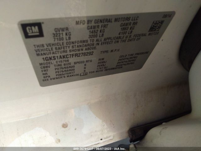 1GKS1AKC7FR278292 GMC YUKON SLE