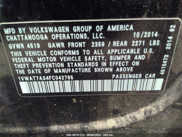 1VWAT7A34FC042785 Volkswagen Passat 1.8t Wolfsburg Ed