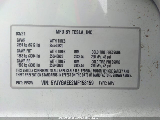 Tesla Model Y Long Range 2021 5YJYGAEE2MF158159 Image 11
