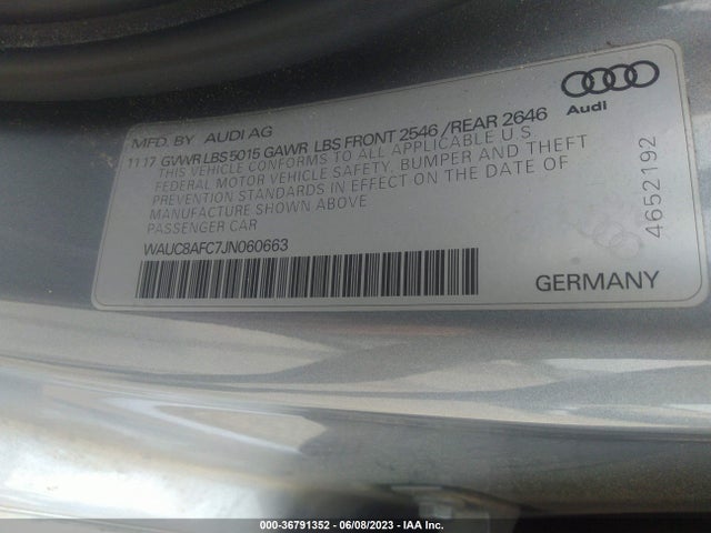 WAUC8AFC7JN060663 Audi A6 Premium/sport