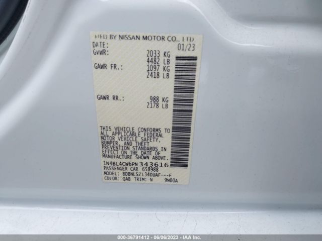 1N4BL4CW6PN343616 Nissan Altima 2.5 Sr