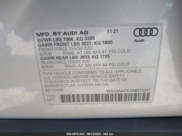 2022 Audi e-tron, VIN: WA1AAAGE2NB015257
