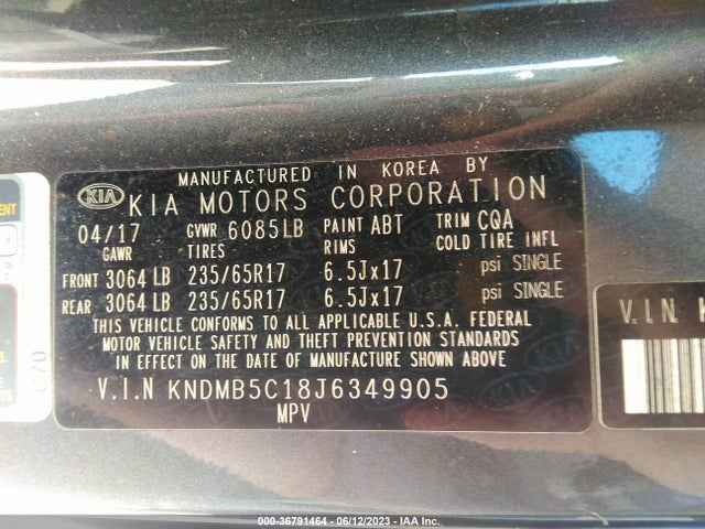 2018 KIA SEDONA LX VIN: KNDMB5C18J6349905