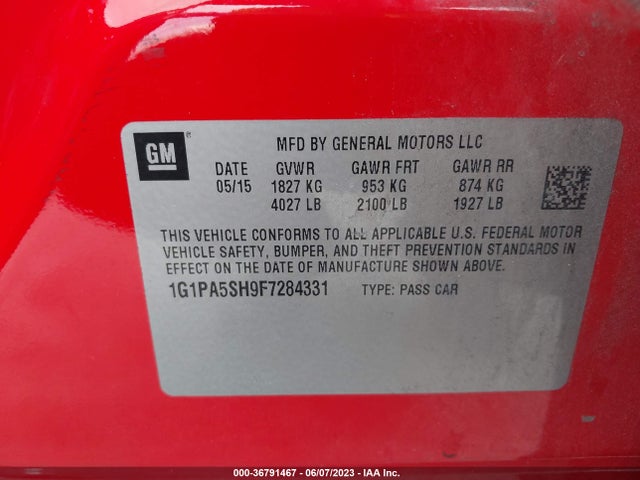 Chevrolet CRUZE LS 2015 1G1PA5SH9F7284331 Image 9