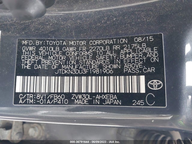 Toyota Prius Four 2015 JTDKN3DU3F1981906 Image 9