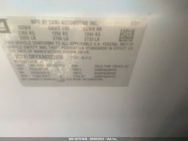 2010 GMC TERRAIN SLE-2 VIN: 2CTFLDEYXA6322326