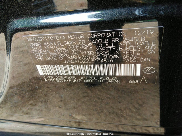 JTHGA1D22L5104816 Lexus Is Is 300 F Sport
