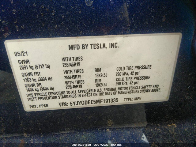 Tesla Model Y Long Range 2021 5YJYGDEE5MF191335 Image 11
