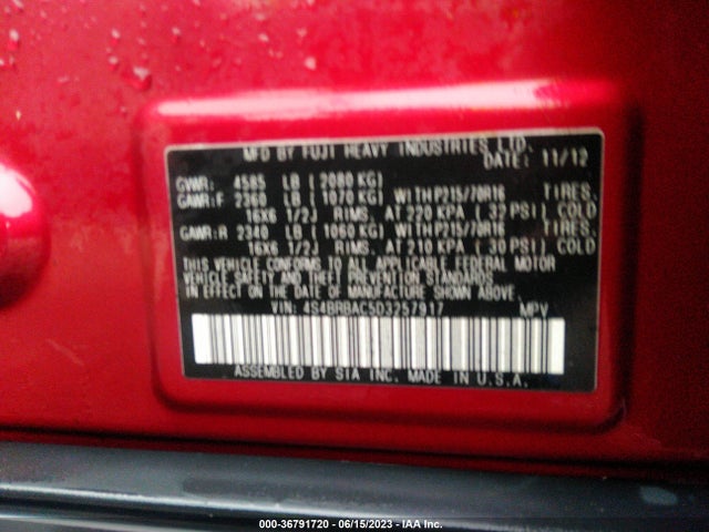2013 SUBARU OUTBACK 2.5I VIN: 4S4BRBAC5D3257917