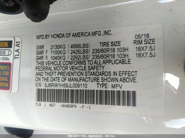 Honda CR-V EX 2018 5J6RW1H59JL009110 Image 9