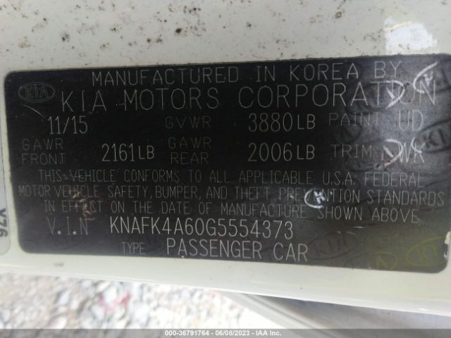KNAFK4A60G5554373 KIA FORTE LX