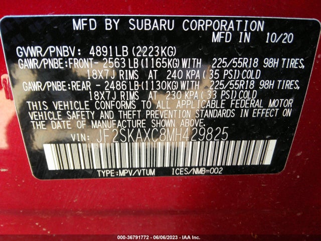 JF2SKAXC8MH429825 Subaru Forester Touring