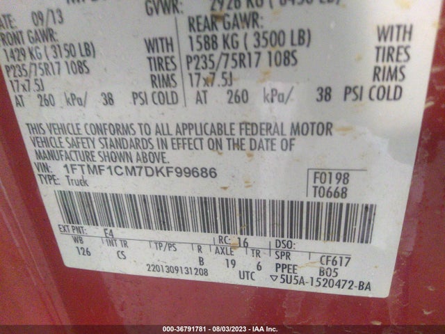 2013 FORD F-150 XL/STX/XLT VIN: 1FTMF1CM7DKF99686