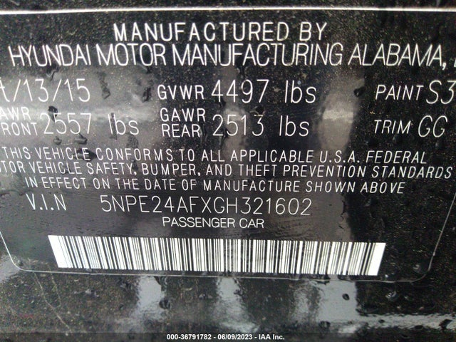 Hyundai Sonata 2.4l Se 2016 5NPE24AFXGH321602 Image 10