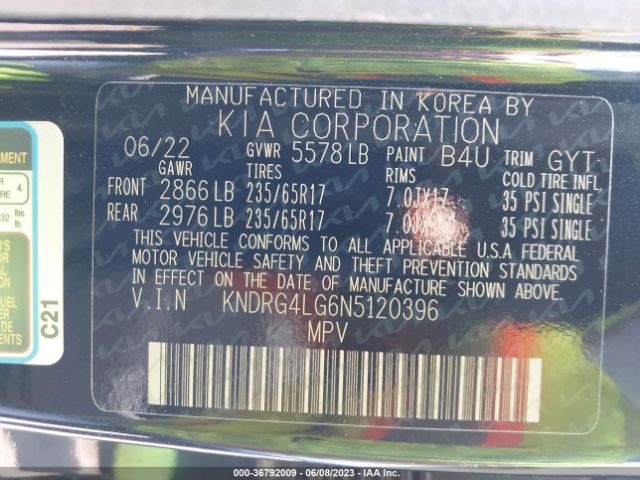 KNDRG4LG6N5120396 KIA Sorento Hybrid S