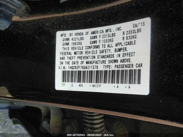 1HGCR2F76GA011576 Honda Accord Sedan Ex