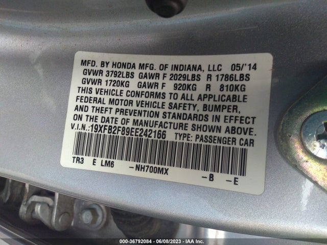 Honda Civic Sedan Ex 2014 19XFB2F89EE242166 Image 9