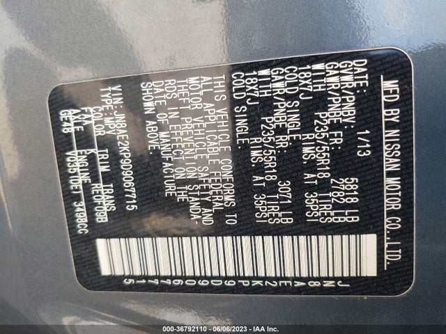 2013 NISSAN QUEST SL VIN: JN8AE2KP9D9067715