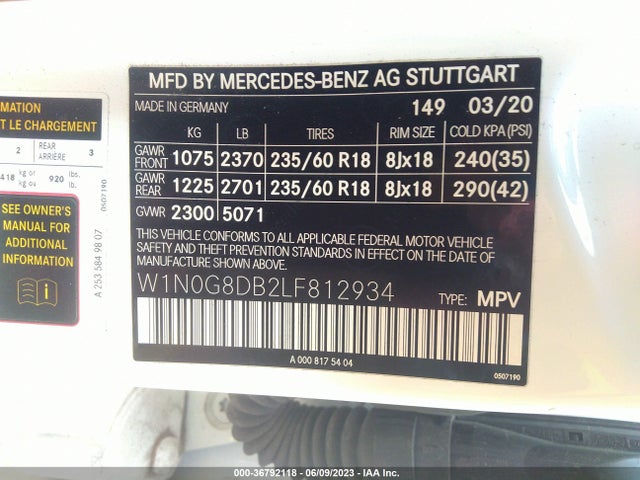 W1N0G8DB2LF812934 Mercedes-Benz Glc Glc 300