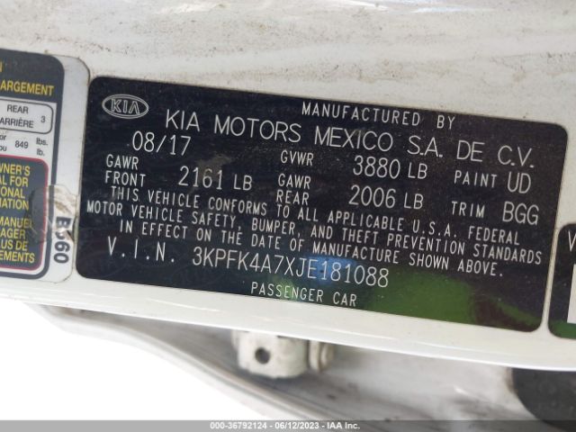 3KPFK4A7XJE181088 KIA FORTE LX