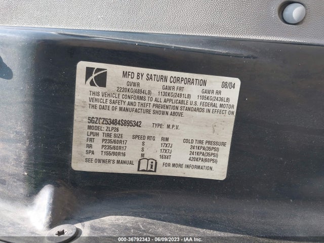 2004 SATURN VUE V6 VIN: 5GZCZ53484S895342