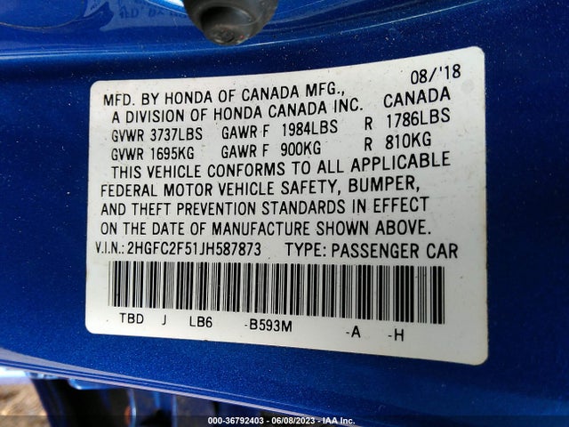 Honda Civic Sedan Lx 2018 2HGFC2F51JH587873 Image 9