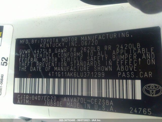 Toyota CAMRY SE 2020 4T1G11AK6LU371299 Image 9