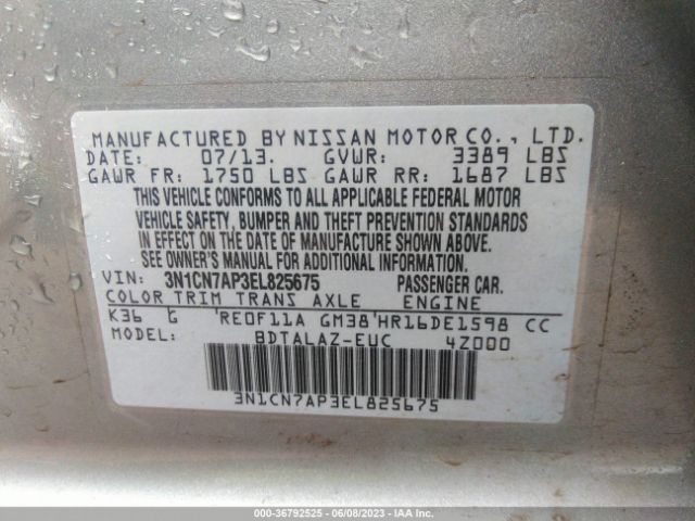 3N1CN7AP3EL825675 Nissan Versa S Plus