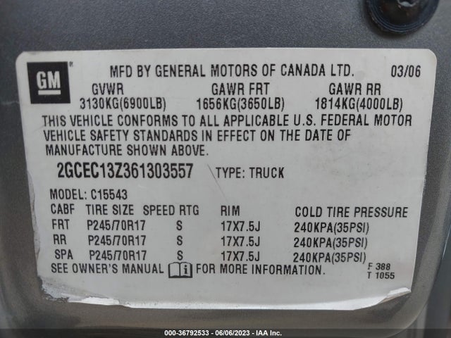 2006 CHEVROLET SILVERADO 1500 LT2 VIN: 2GCEC13Z361303557