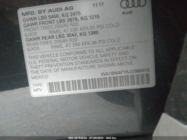 WA1BNAFY5J2086810 Audi Q5 Premium Plus