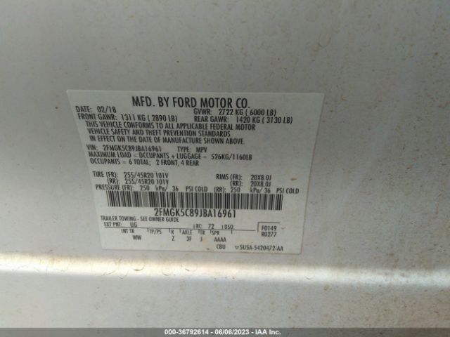 2FMGK5C89JBA16961 Ford FLEX SEL