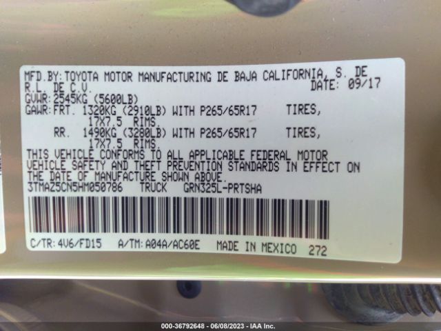 Toyota Tacoma Sr5/trd Sport 2017 3TMAZ5CN5HM050786 Image 11
